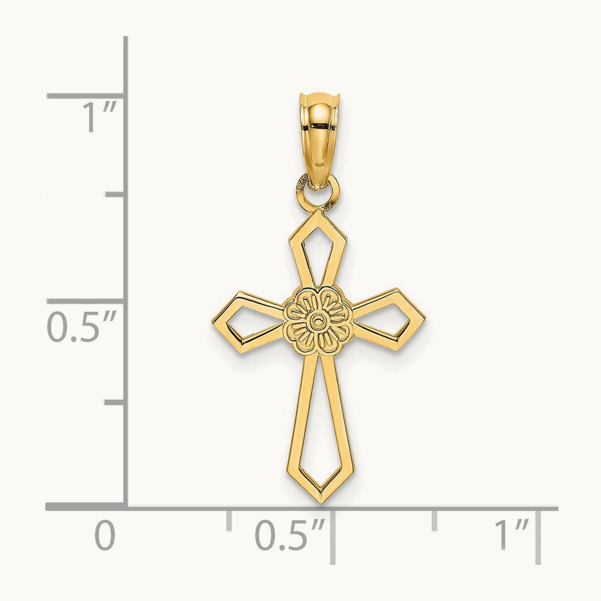 Cut-Out and Flat Cross W/ Flower Charm, 14K
