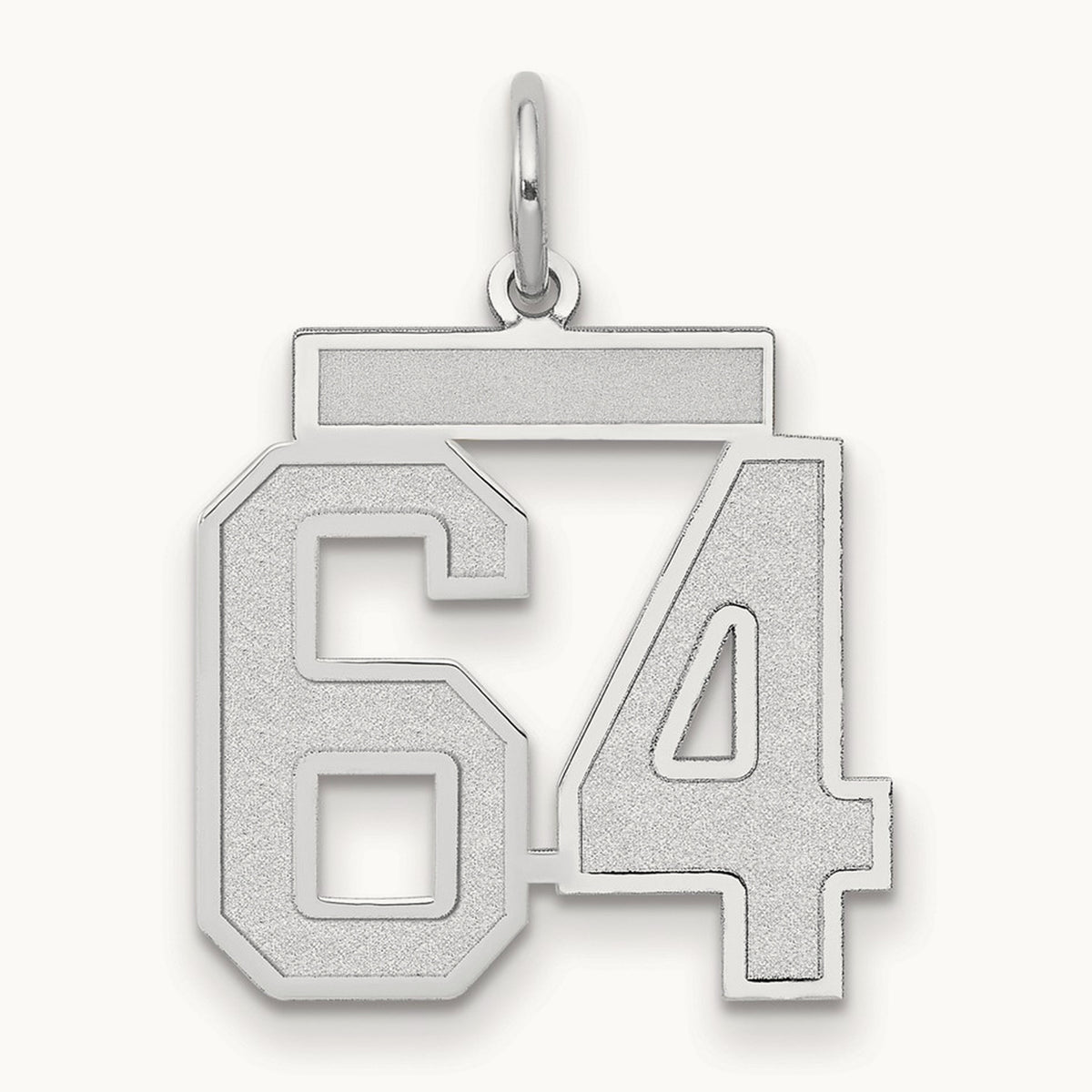Medium Satin Number 64 Charm, 14K White Gold