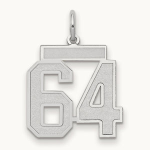 Medium Satin Number 64 Charm, 14K White Gold