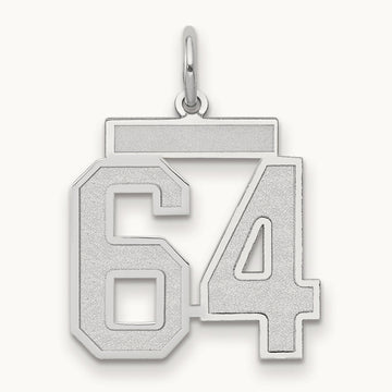 Medium Satin Number 64 Charm, 14K White Gold