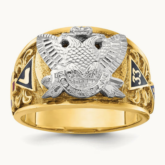 14ktt IBGoodman Men's Textured & Enameled 33rd Degree Masonic Ring