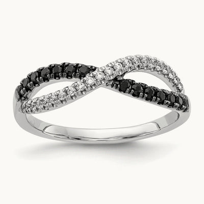 Black and White Diamond Twisted Ring, 14K White Gold