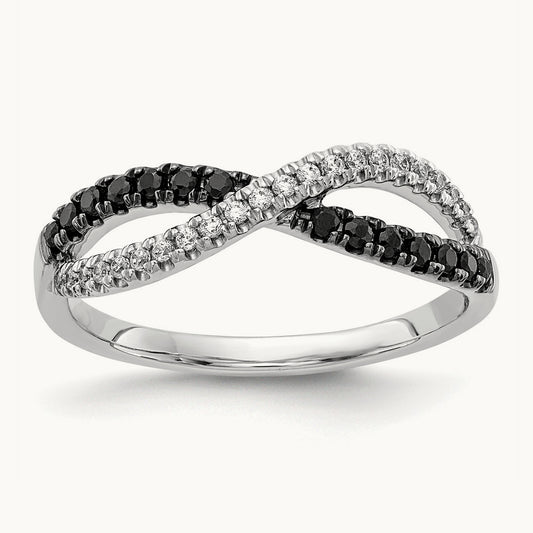 Black and White Diamond Twisted Ring, 14K White Gold