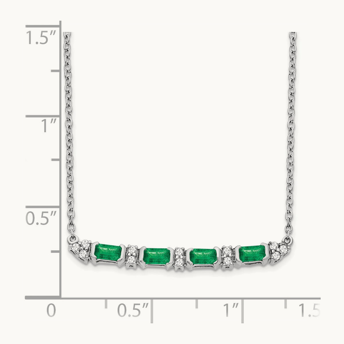 Emerald and Diamond 18in. Bar Necklace, 14K White Gold