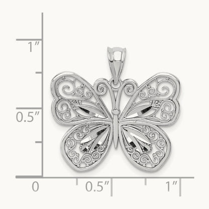 Polished & Diamond-cut Butterfly Pendant, 14K White