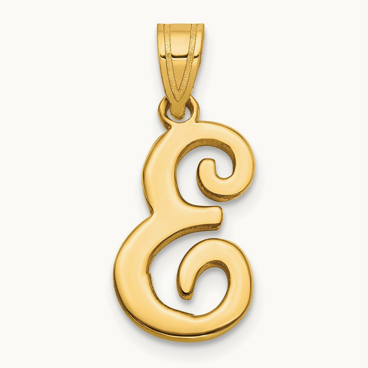 Script Letter E Initial Pendant, 14K