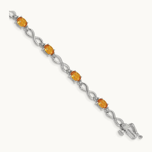 Citrine Diamond Infinity Bracelet — 14K White Gold