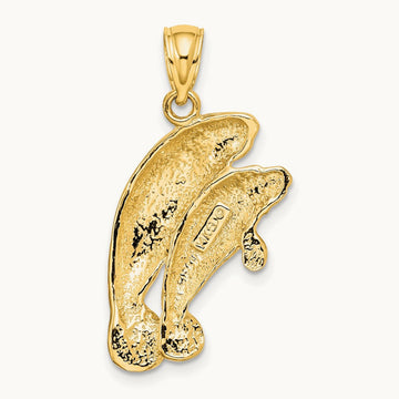 2-D /Polished Two Manatees Charm, 14K