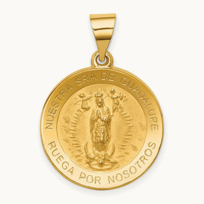 Polished/Satin Spanish Our Lady Guadalupe Hollow Medal, 14K