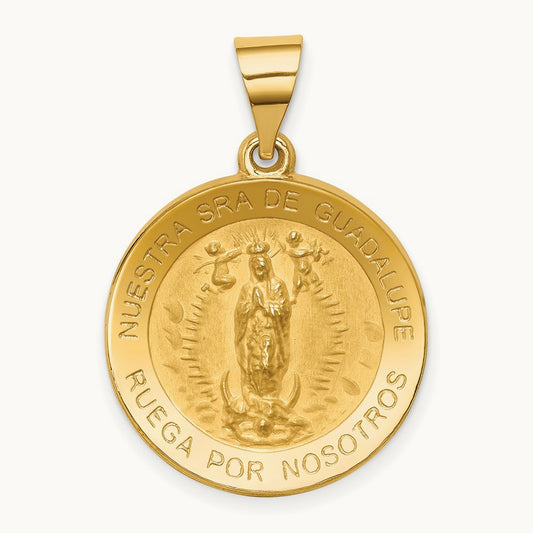 Polished/Satin Spanish Our Lady Guadalupe Hollow Medal, 14K