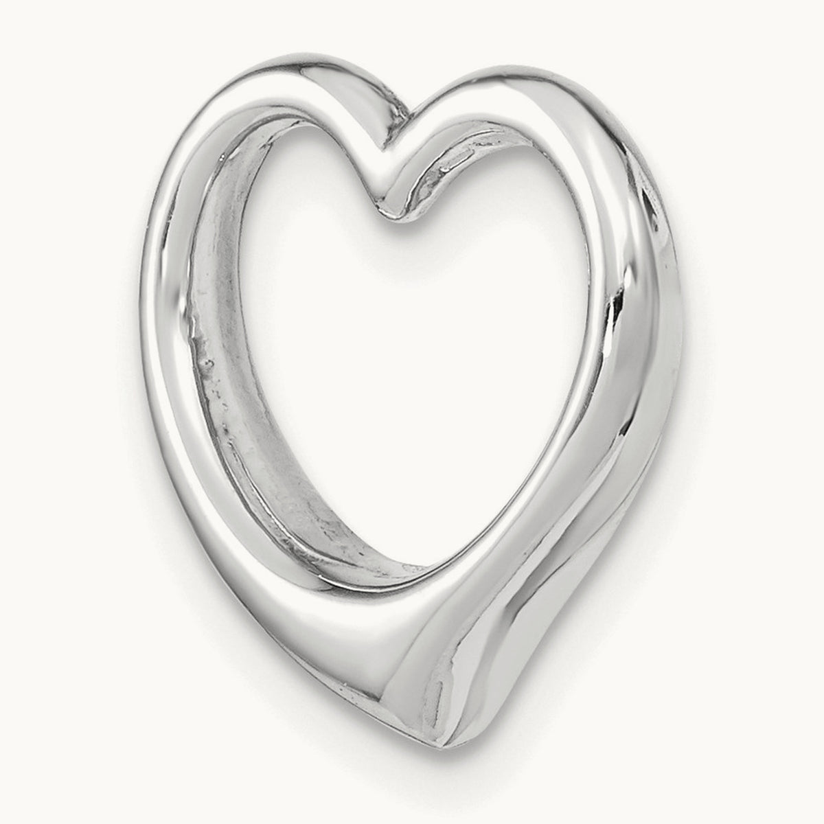 Polished Heart Chain Slide — 14K White Gold, 15.5mm
