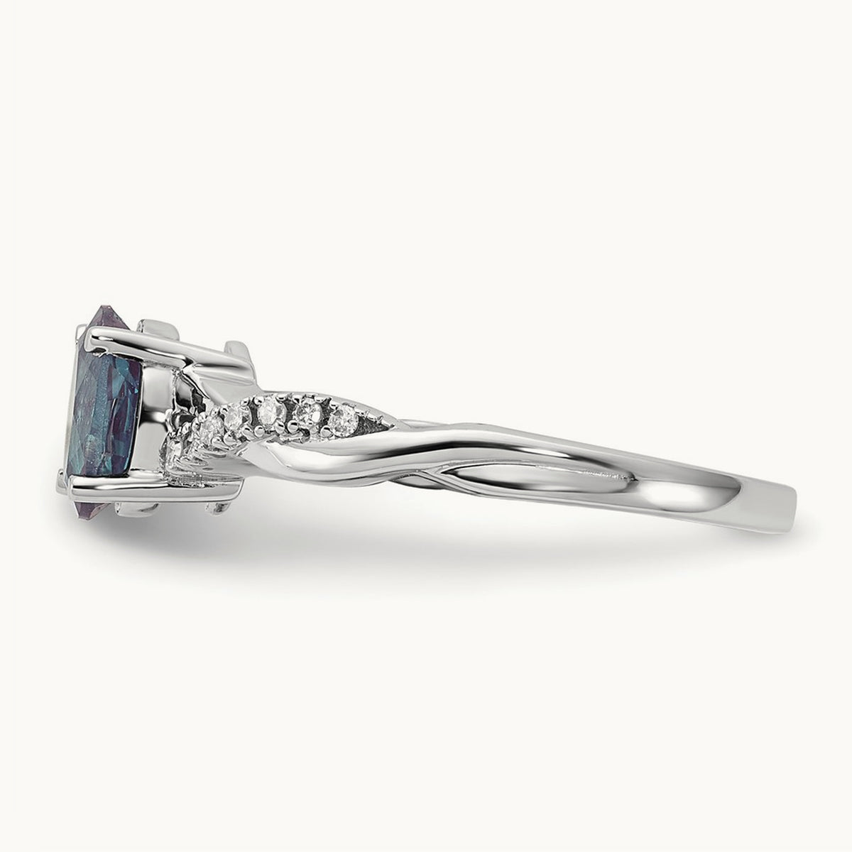 Oval Created Alexandrite and Lab-Grown Diamond Ring — 14K White Gold, 7