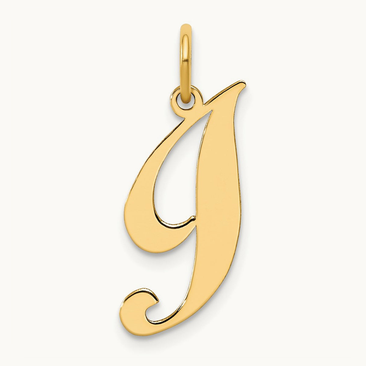 Medium Fancy Script Initial Charm — 14K Yellow Gold, I