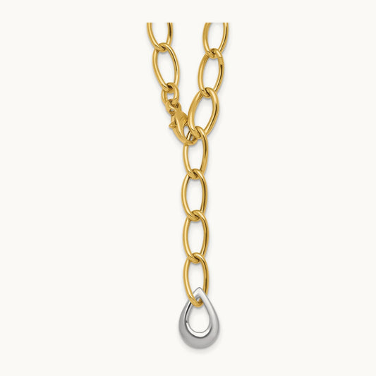 Polished Fancy Link With Teardrop Lariat Necklace, 10.5mm, 14K Two Tone