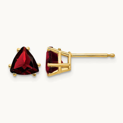Trillion Garnet Earrings, 6mm, 14K