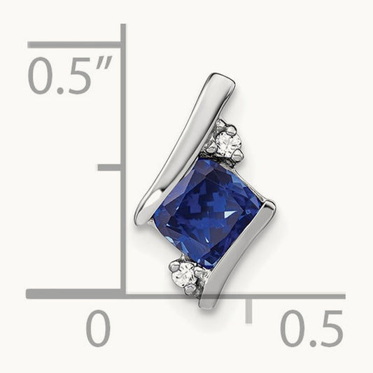 Cushion Cr. Sapphire and Diamond Chain Slide, 14K White Gold