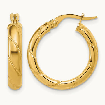 Polished and Textured Round Hoop Earrings, 14K — Leslie's