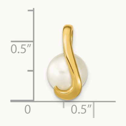 8- White Button Freshwater Cultured Pearl Pendant Slide, 9mm, 14K
