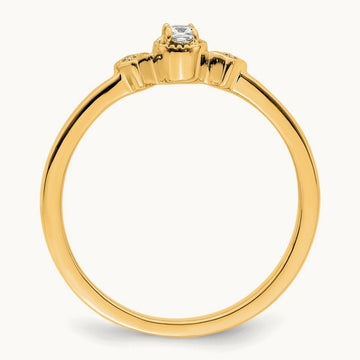 Petite Beaded Edge Cushion Complete Dia Ring, 14K Gold