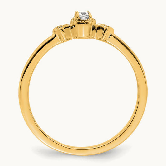 Petite Beaded Edge Cushion Complete Dia Ring, 14K Gold