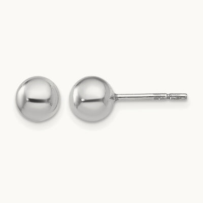 Rhodium-plated Polished Ball Post Earrings — 6mm