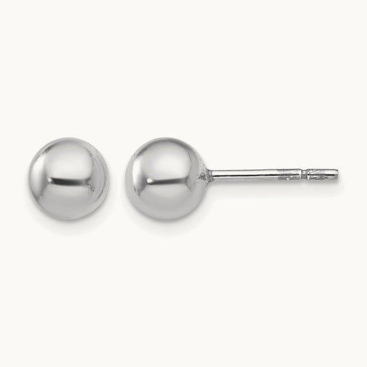 Rhodium-plated Polished Ball Post Earrings — 6mm