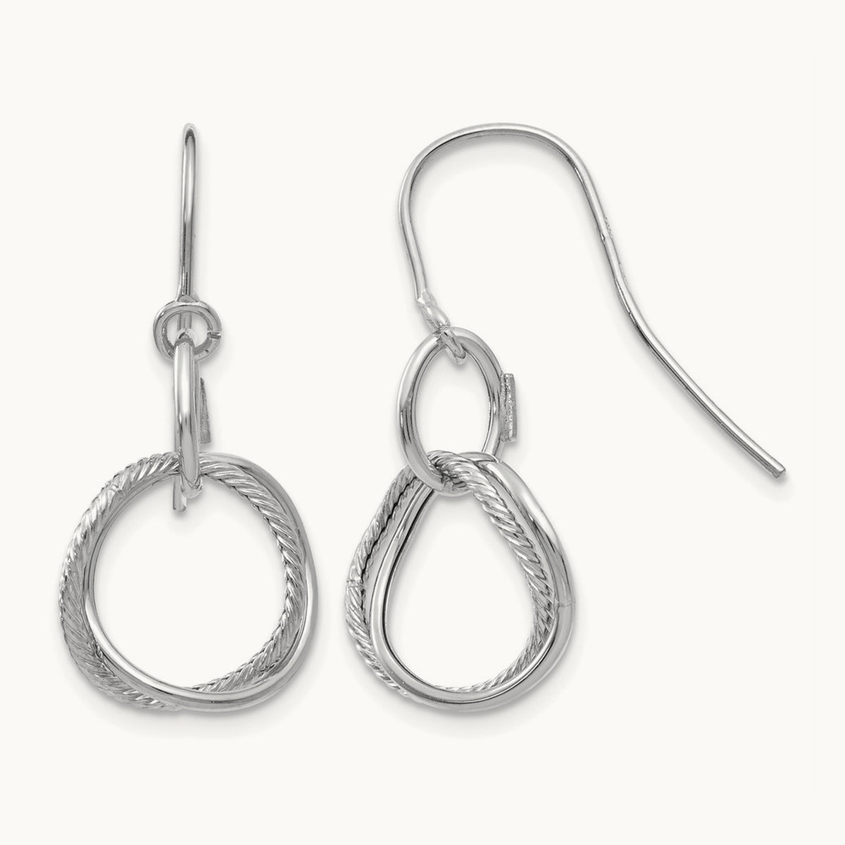 Small Twisted Circle Shepherd Hook Earrings — 14K White Gold