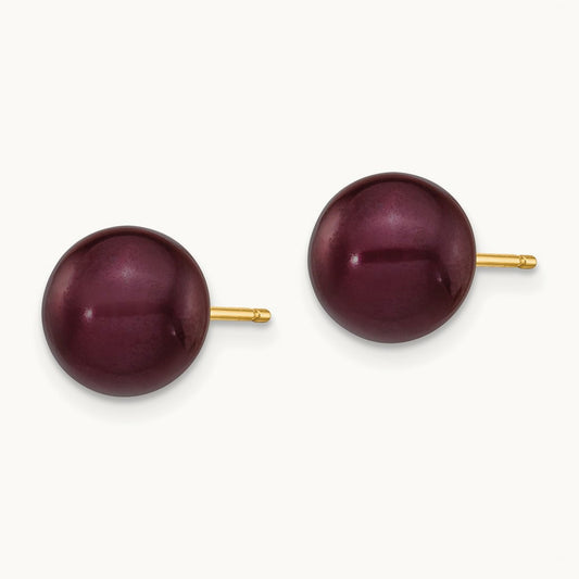 8- Brown Round Freshwater Cultured Pearl Stud Post Earrings, 9mm, 14K