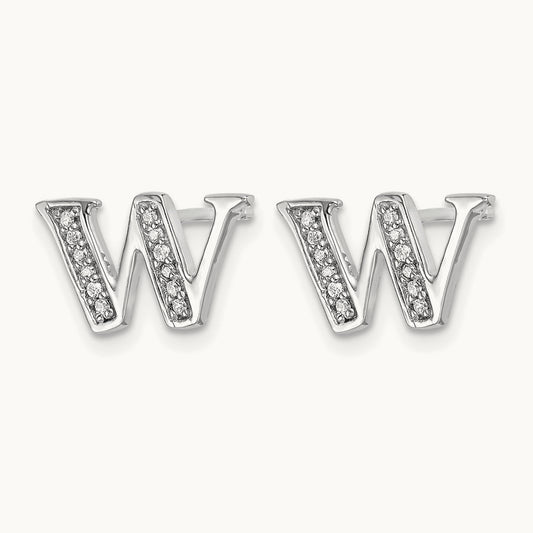 Diamond Initial W Earrings, 14K White Gold