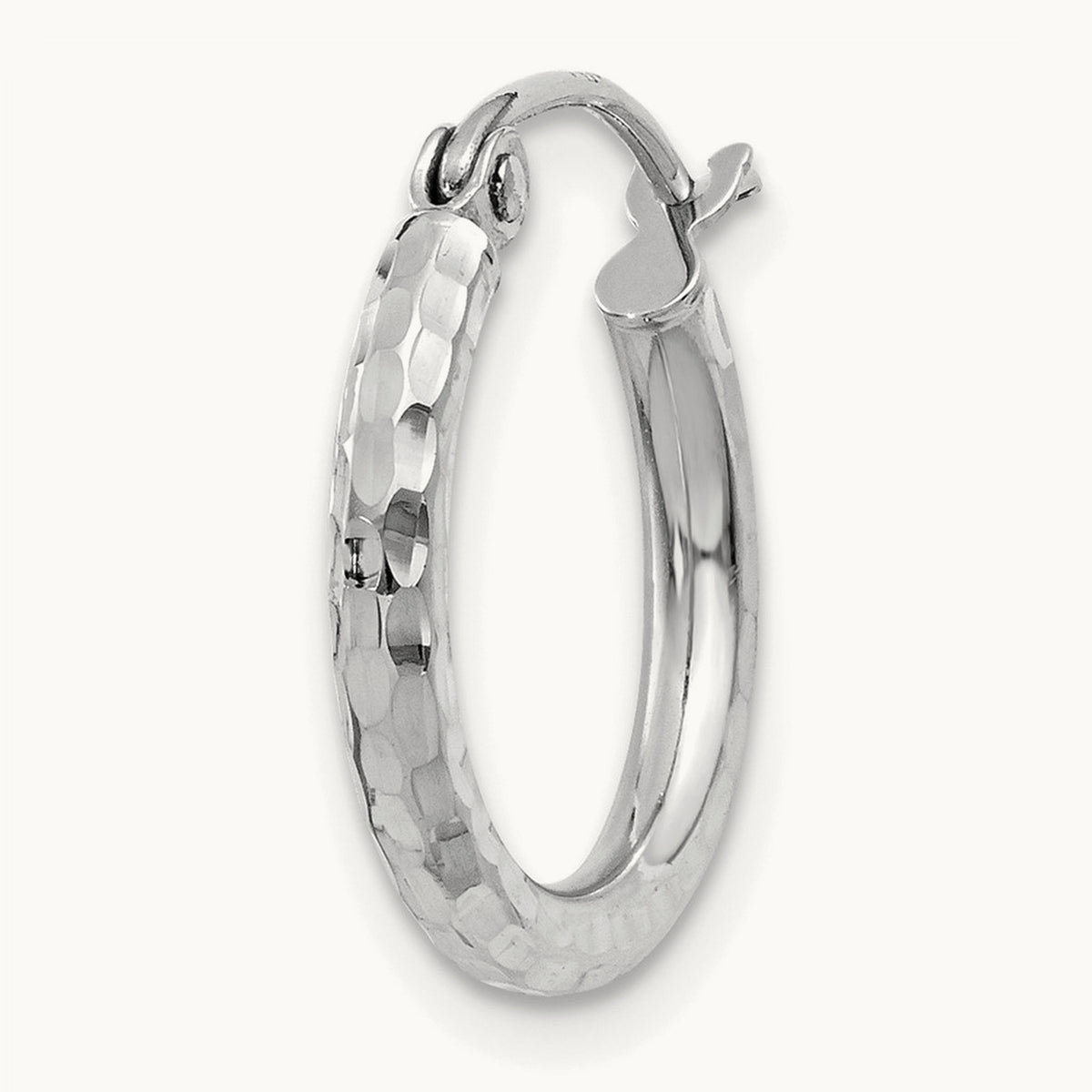 Single 14k White Gold Diamond-cut Round Tube Hoop Earring, 2mm