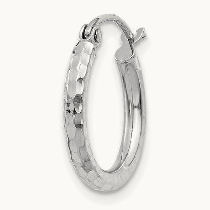Single 14k White Gold Diamond-cut Round Tube Hoop Earring, 2mm
