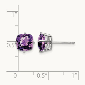 7x7mm Cushion Amethyst earring, 14K White Gold