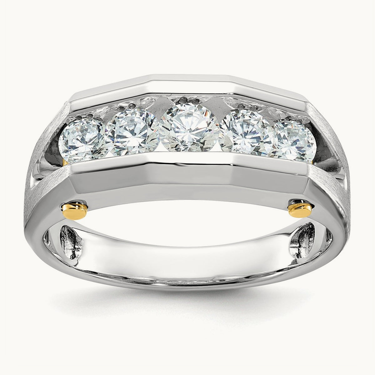 14ktt IBGoodman Men's Polished & Satin Cut-Out 5-Stone Diamond Ring
