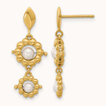 Polished FWC Pearl Flower Post Dangle Earrings, 14K — Leslie's