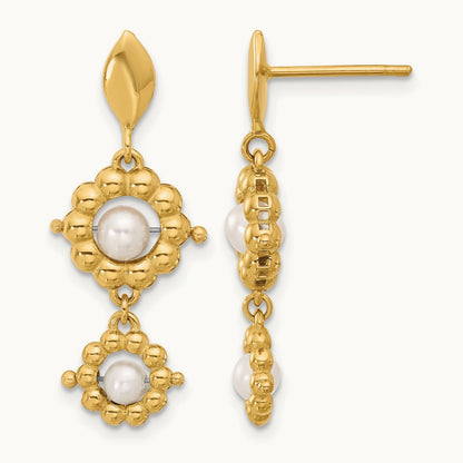 Polished FWC Pearl Flower Post Dangle Earrings, 14K — Leslie's