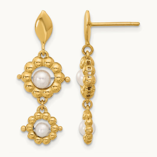 Polished FWC Pearl Flower Post Dangle Earrings, 14K — Leslie's