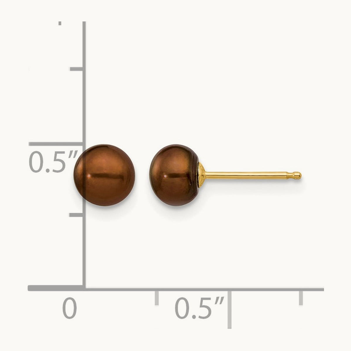 5- Brown Button Freshwater Cultured Pearl Stud Post Earrings, 6mm, 14K