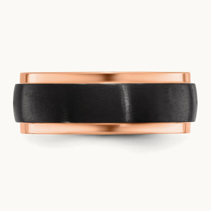 Black Zirconium Brushed and Polished Rose IP-plated Band, 8mm