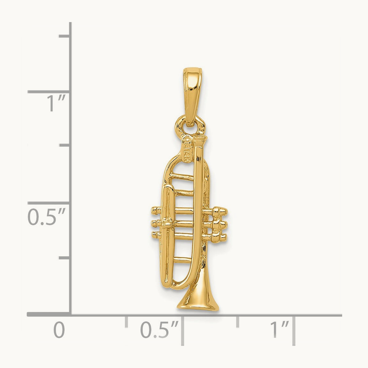 Solid Polished 3-D Trumpet Pendant — 14K Yellow Gold