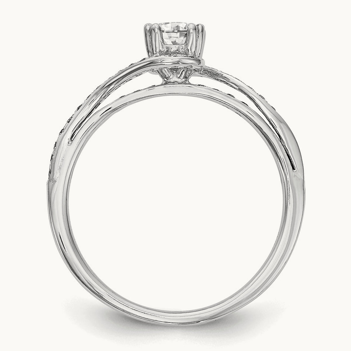 Round Semi-Mount Bypass Engagement Ring — 14K White Gold, 6.75