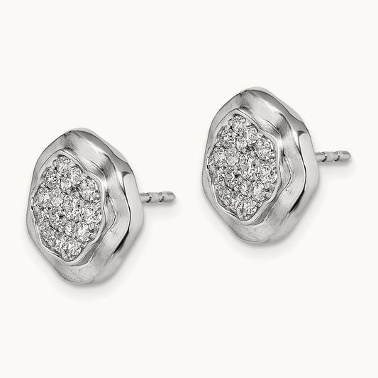 Polished Wavy Circle Diamond Post Earrings, 14K White Gold