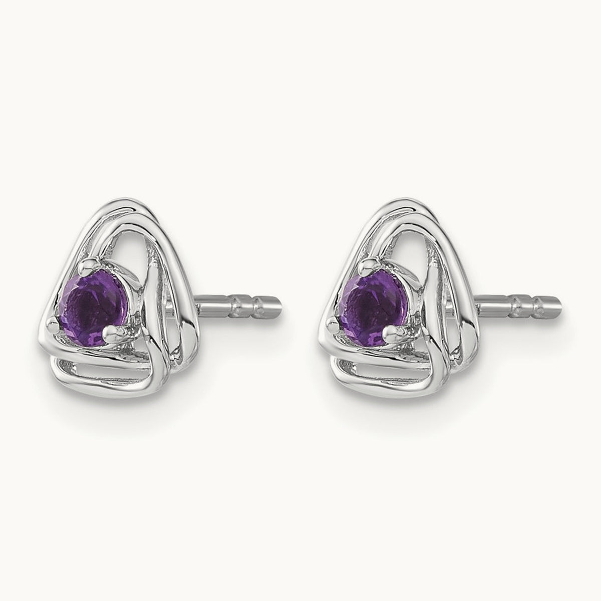 Amethyst Post Earrings — 14K White Gold