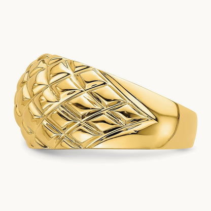Polished Basket Weave Pattern Ring, 14K