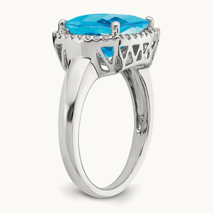 Blue Topaz and Diamond Ring, 14K White Gold