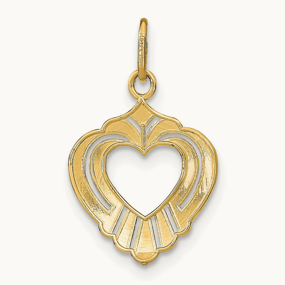 w/Rhodium Diamond-cut Textured Heart Charm, 14K