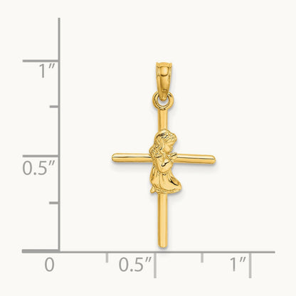 Praying Girl Cross Charm, 14K