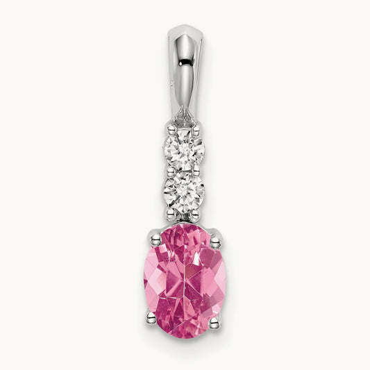 Oval Tourmaline and Diamond Pendant — 14K White Gold