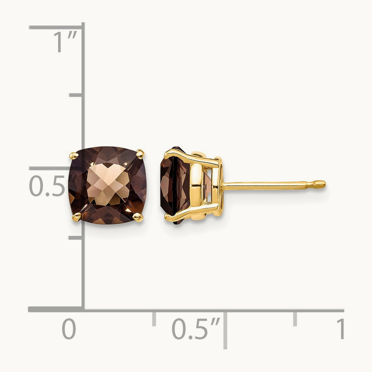 Cushion Checker-Cut Smoky Quartz Earring — 14K Yellow Gold