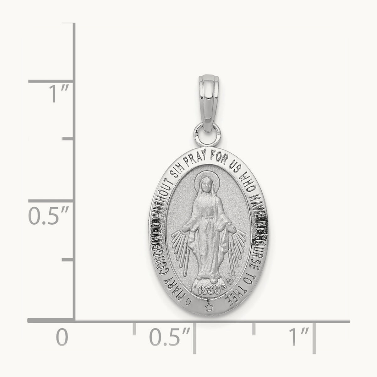 Miraculous Medal Pendant — 14K White Gold, 26mm
