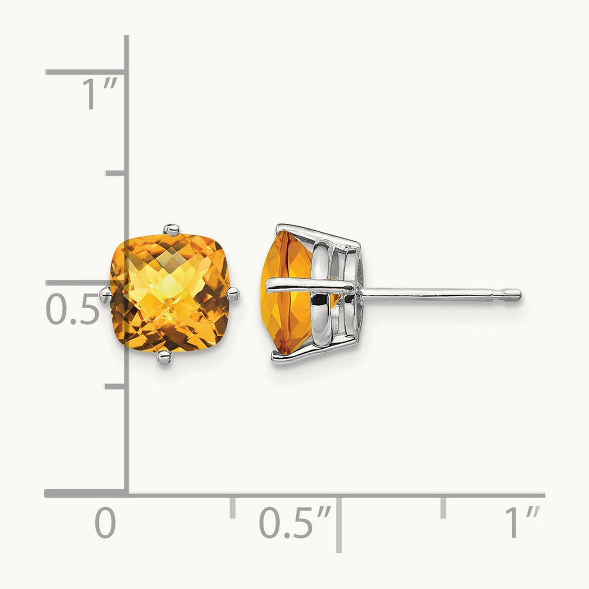 7x7mm Cushion Citrine Checker Earring, 14K White Gold